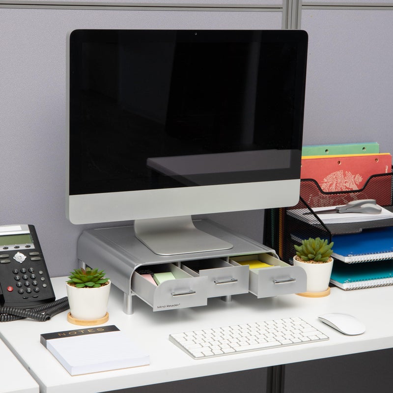 Mind Reader PC, Laptop, IMAC Monitor Stand and Desk Organizer, Silver - Image 2